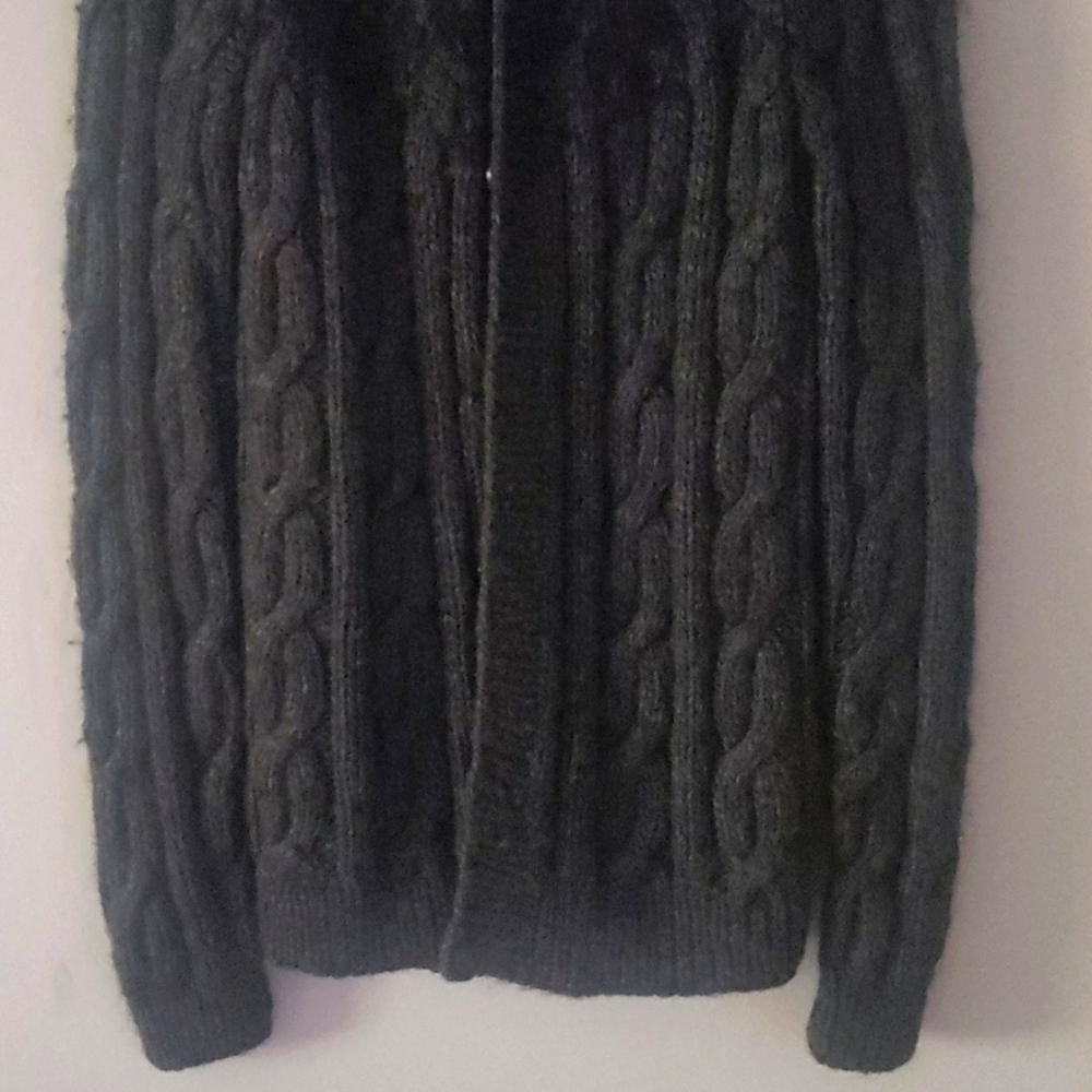 ALLSAINTS Spitalfields Hand Knit Wool Blend Sweater CharcoalGrey Black ButtonDwn - Picture 8 of 17